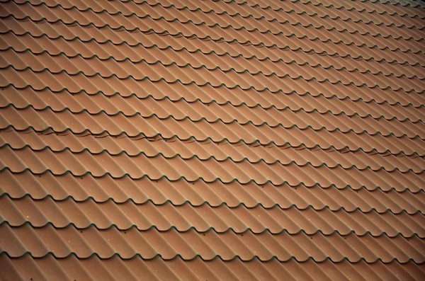 Brown metal roof tiles.