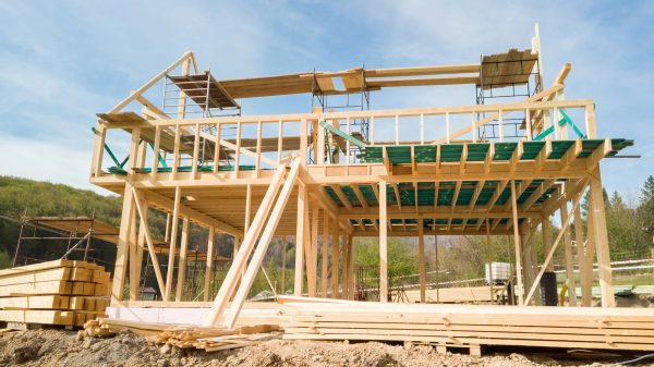 Framing of a new wooden house under construction